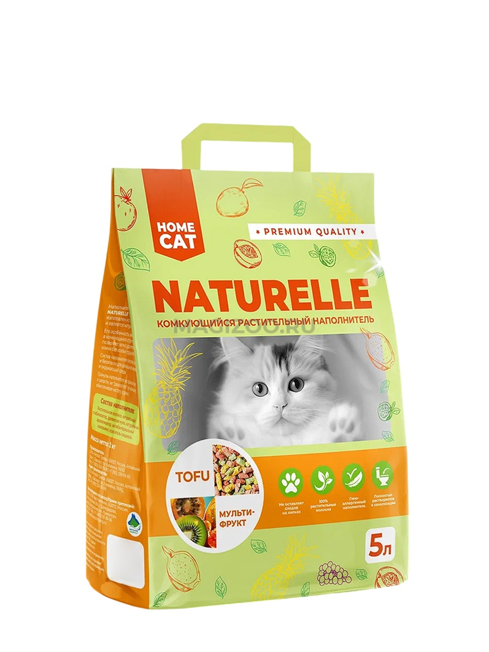 NATURELLE Мультифрукт HomeCat растительный наполнитель комкующийся для кошек 10 л