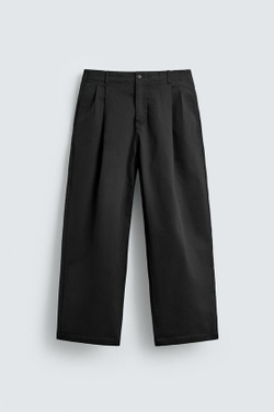 ZARA БРЮКИ WIDE FIT СО СКЛАДКАМИ, ЧЕРНЫЙ