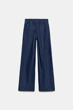 ZARA БРЮКИ ПРЯМОГО КРОЯ ИЗ СМЕСОВОГО ЛЬНА, ИНДИГО