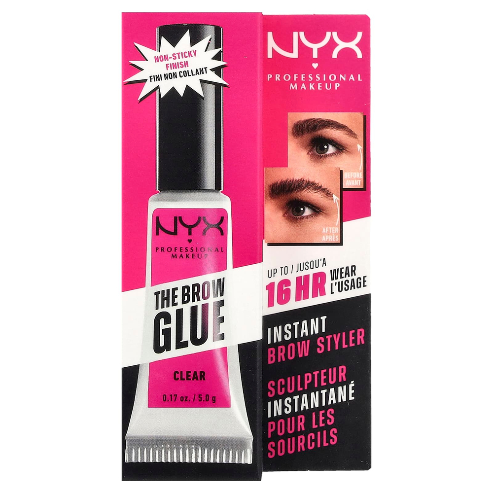 NYX Professional Makeup, The Brow Glue, мгновенная укладка для бровей, 01 прозрачный / прозрачный, 5 г (0,17 унции)