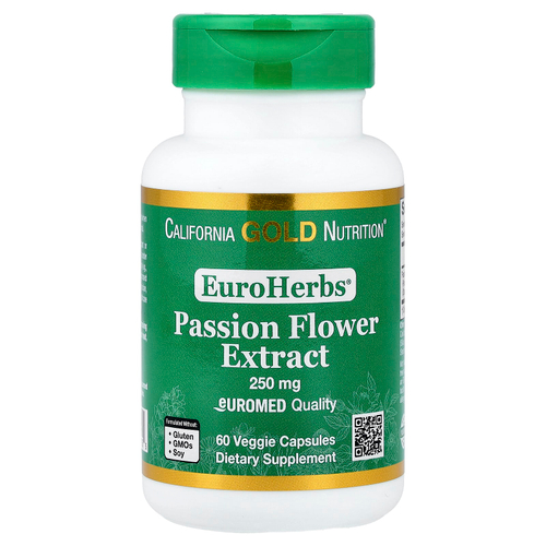 California Gold Nutrition, EuroHerbs®, экстракт пассифлоры, качество Euromed, 250 мг, 60 растительных капсул