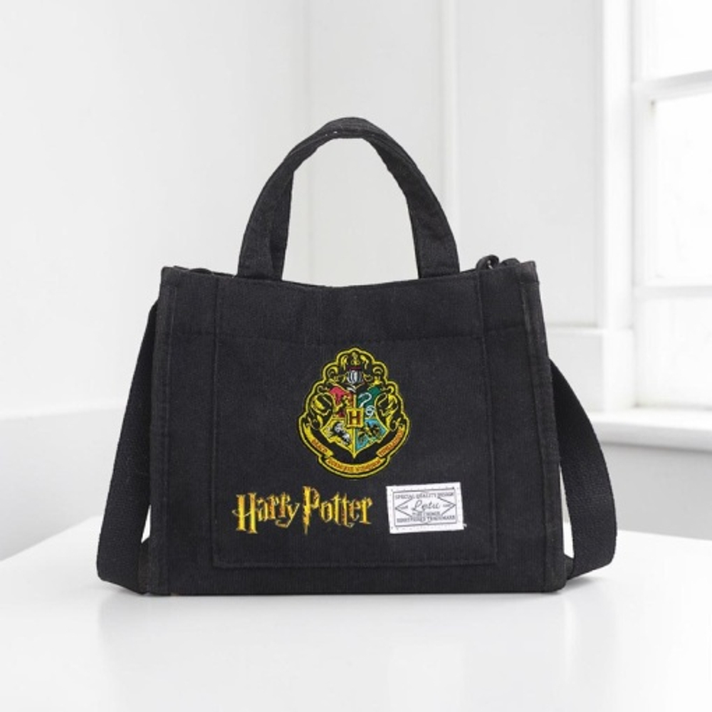 Сумка вельветовая с карманом Harry Potter Черная