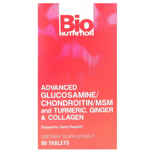Bio Nutrition, улучшенный глюкозамин, хондроитин, МСМ и куркума, имбирь и коллаген, 90 таблеток