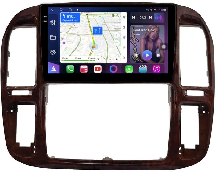 Магнитола для Toyota Land Cruiser 100, Lexus LX470 1998-2002 (кондиционер или климат внизу, рамка дерево) - FarCar S400-TS18 монитор 9.5" QLED на Android 14, CarPlay, 4G SIM-слот