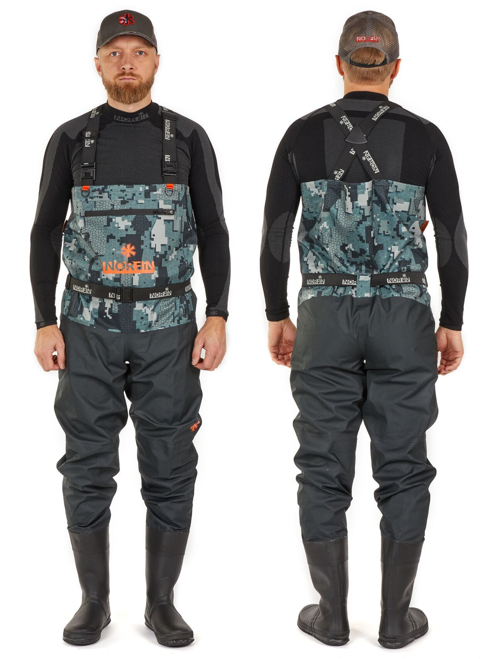 Полукомбинезон заброд. Norfin PILOT CAMO BOOTFOOT р.46-XXL с сапогами резина