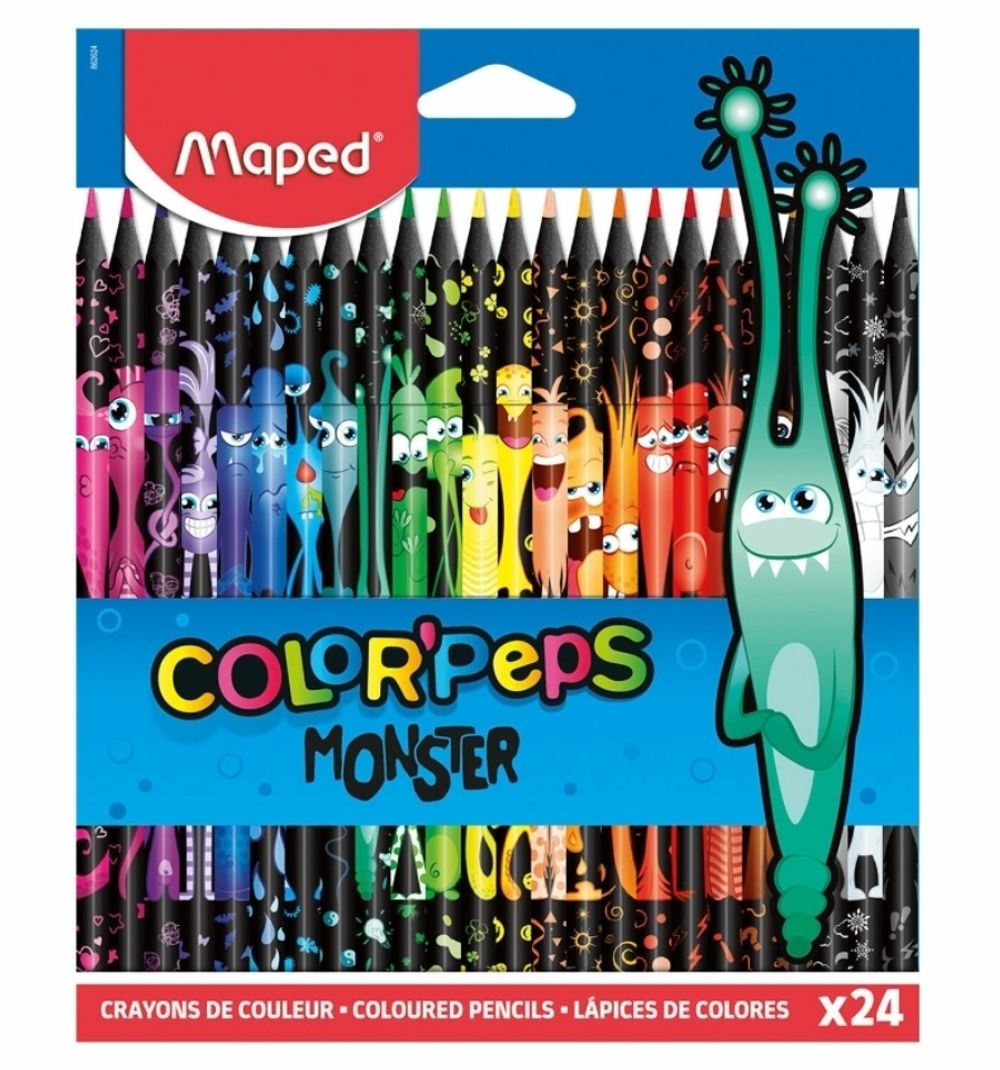 Карандаши пластиковые цветные трёхгранные 24цв. Maped ColorPeps Black Monster