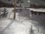 Картина "Зимний вечер". Масло.Кисти.Холст на подрамнике. Масло.31x41 см.Кисти Войтович Н.