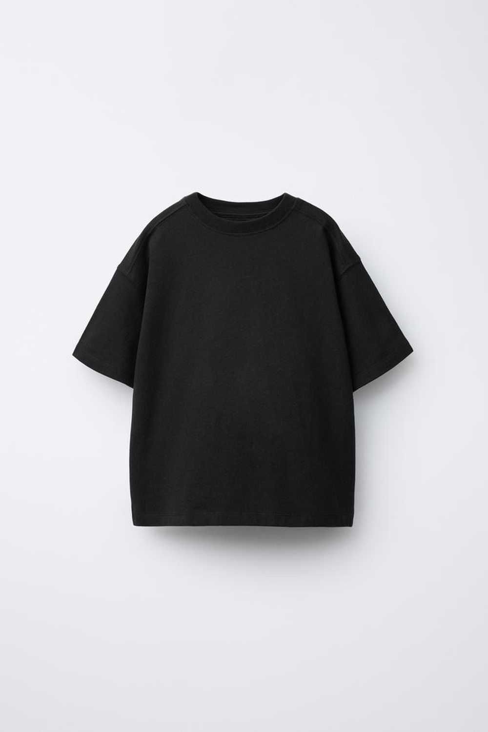 ZARA БАЗОВАЯ ОДНОТОННАЯ ФУТБОЛКА, ЧЕРНЫЙ