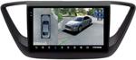 Магнитола для Hyundai Solaris 2 2017-2022 / Solaris HS (без штатной КЗВ, рамка черная матовая) - Teyes CC3-2K-360 монитор 9.5" 2K QLED на Android 10, Быстрая, CarPlay, 4G SIM-слот, 4 камеры в комплекте