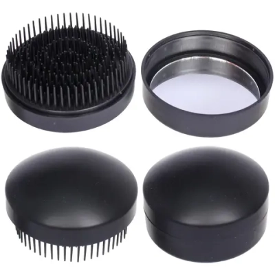 Расческа массажная с зеркалом компактная «МИРА», цвет черный, 7*3,3см (PVC коробка)