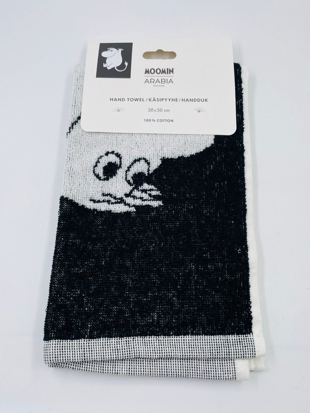 Полотенце для рук 30x50 см Moomin Arabia, черное с рисунком Муми-тролль, с петлей (из Финляндии)