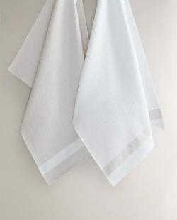 ZARA HOME ВАФЕЛЬНЫЕ КУХОННЫЕ ПОЛОТЕНЦА (НАБОР ИЗ 2 ШТ.), БЕЛЫЙ