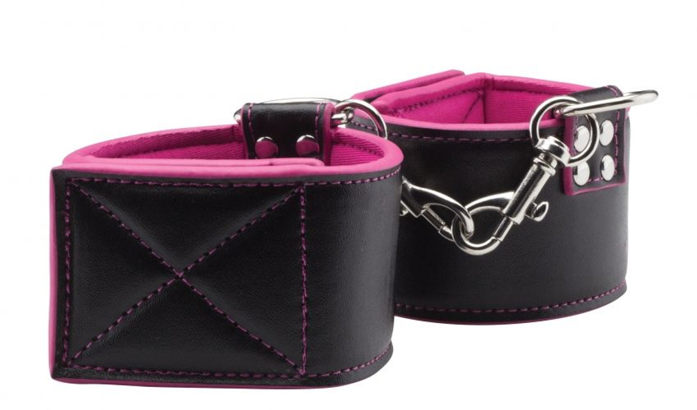 Чёрно-розовые двусторонние наручники Reversible Wrist Cuffs (Цвет: черный с розовым)