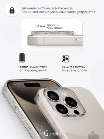 Чехол накладка iPhone 15 Pro 6.1" Gurdini силикон Ultra Twin 1 mm прозрачный