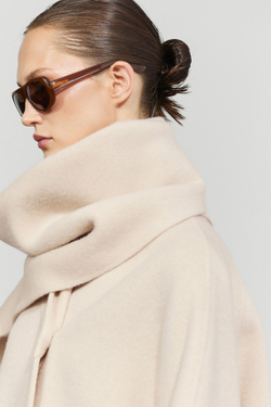 Massimo Dutti Короткое пальто с отделкой в ​​виде шарфа, экрю