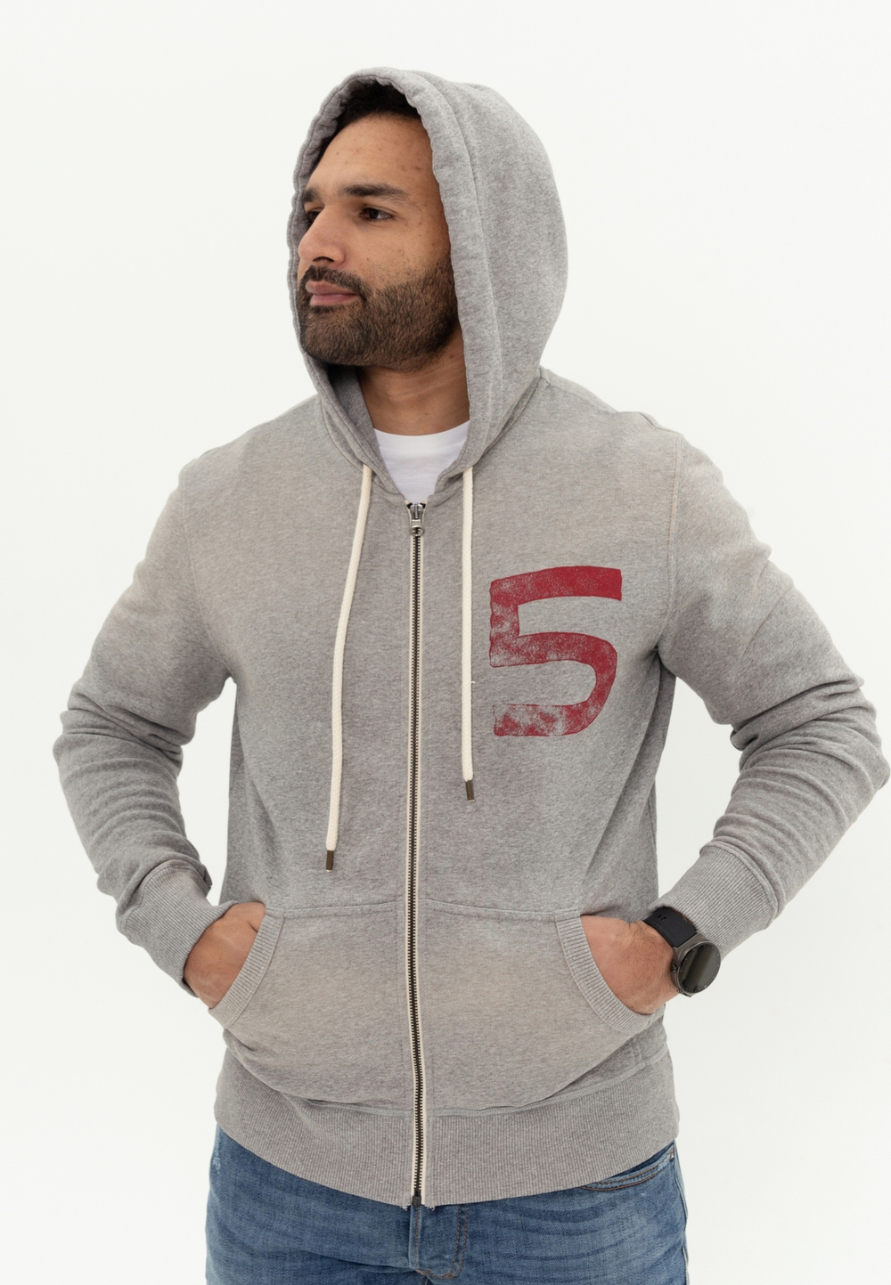 Худи на молнии Bowery NYC "Five" Spray Grey Melange