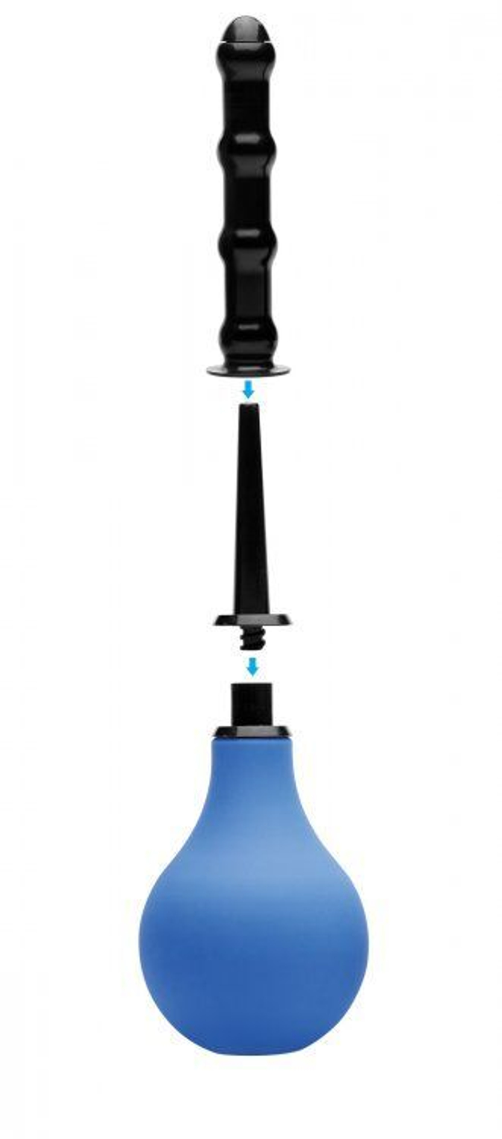 Анальный душ с 3 насадками Premium One-way Valve Anal Douche Set (Цвет: черный с голубым)