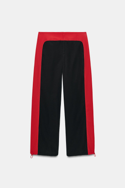 ZARA ОБЪЕМНЫЕ ТЕХНИЧНЫЕ БРЮКИ С ЛАМПАСАМИ, КРАСНЫЙ