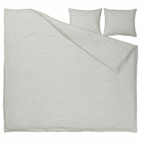 Комплект постельного белья IKEA AKERFIBBLA (ОКЕРФИББЛА), Двуспальный, Белый в клетку, 240x220, 50x80 см