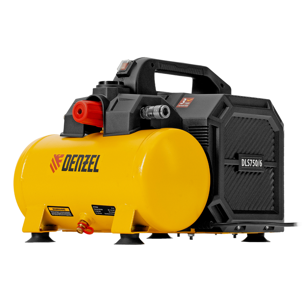 Компрессор  DLS750/6 безмасляный малошумный 750 Вт, 140 л/мин,ресивер 6 л Denzel