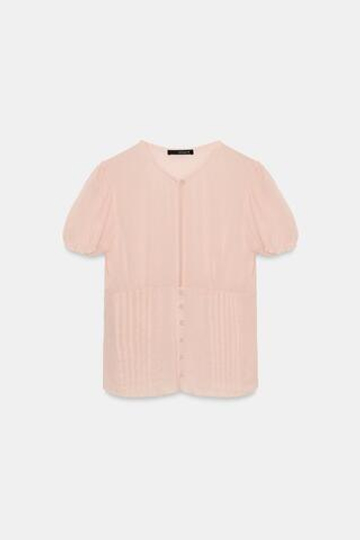 ZARA ТОП ИЗ ПОЛУПРОЗРАЧНОГО ЖОРЖЕТА, ПАСТЕЛЬНО-РОЗОВЫЙ