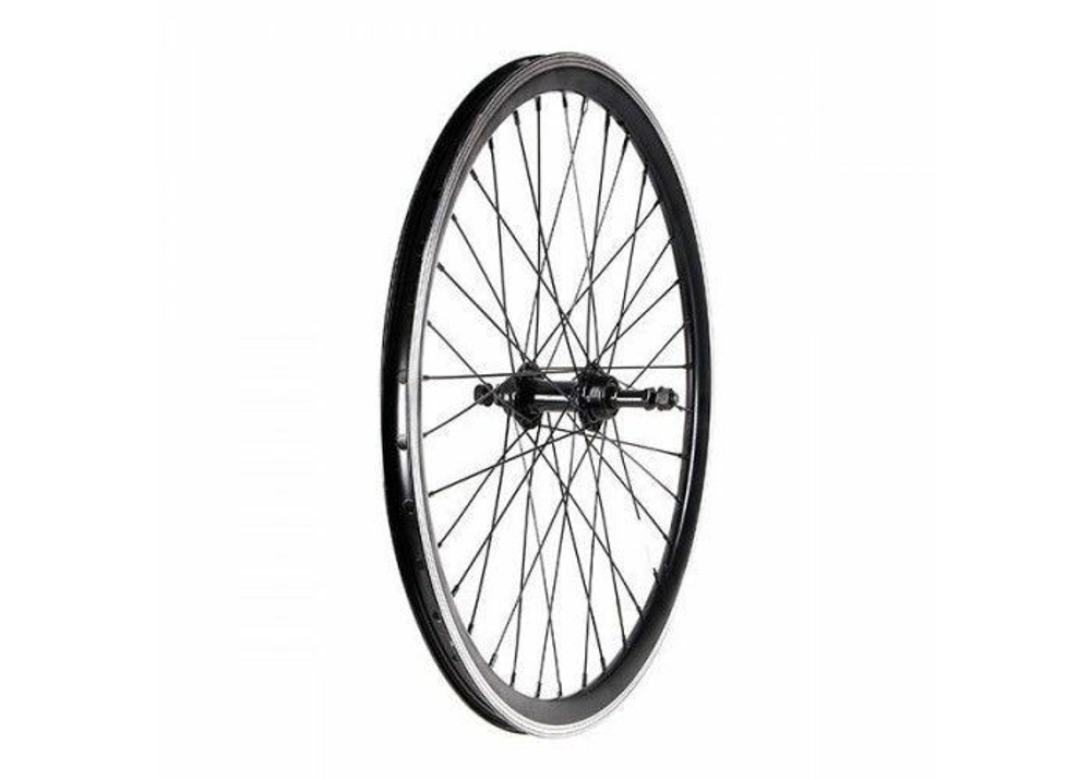 Колесо заднее 27.5" TRIX, профиль алюминиевый, двойной, 36H, пистонированный, фрезерованный, 584х19,4/25х21,4мм, A/V, анодированный, черный, втулка алюминиевая, под ДИСК, под трещотку, гайки, черная, спица черная