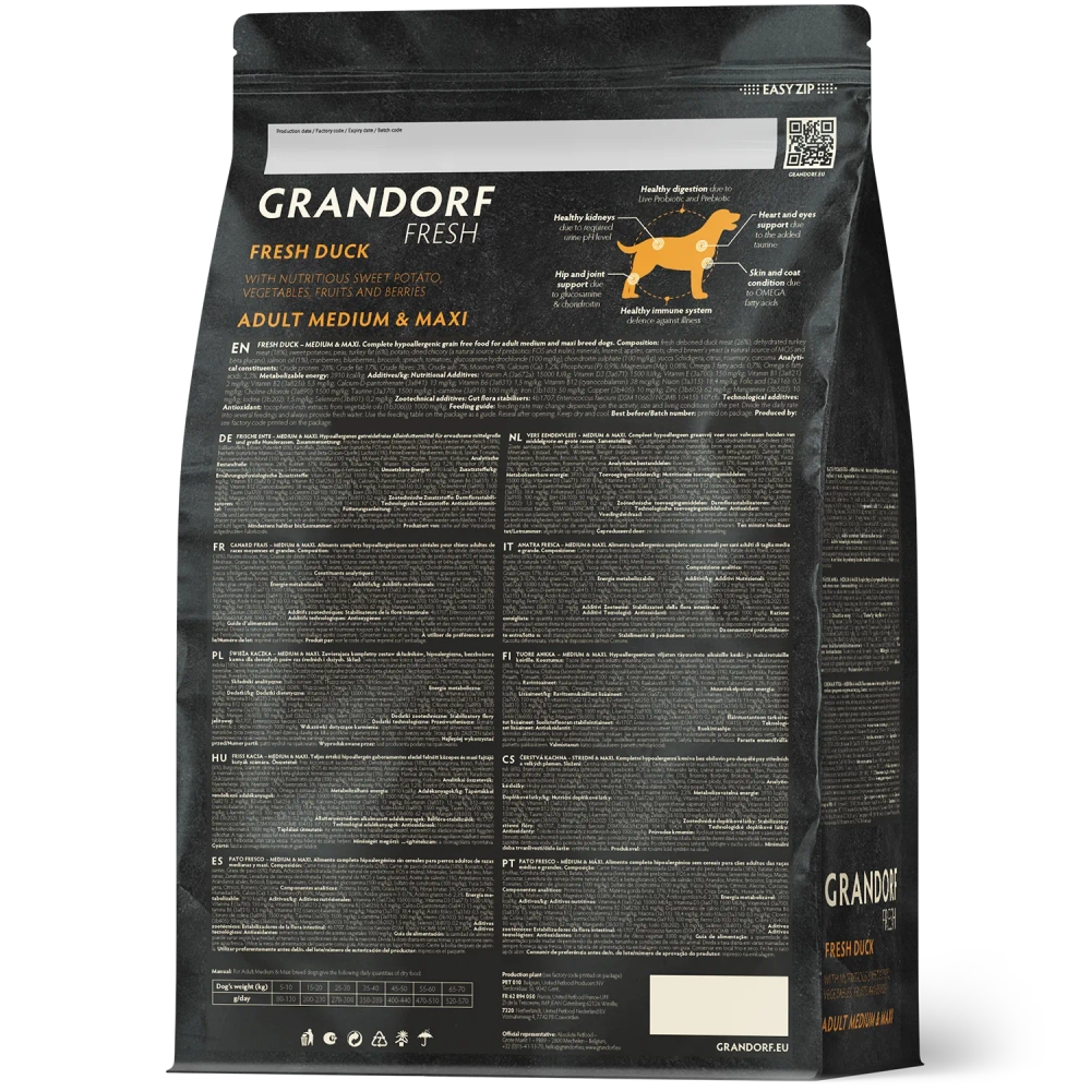 Grandorf Fresh, Fresh Duck, Adult Medium & Maxi для собак средних и крупных пород (Свежее мясо утки с бататом)