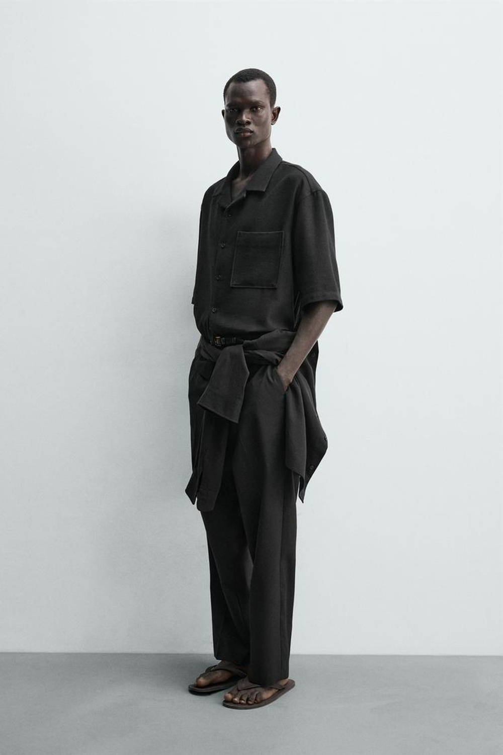 ZARA РУБАШКА BOXY FIT ИЗ РЕЛЬЕФНОЙ ТКАНИ, ЧЕРНЫЙ