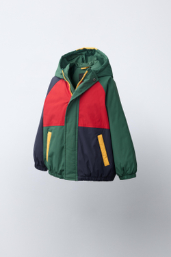 ZARA СТЕГАНАЯ КУРТКА COLORBLOCK WATER REPELLENT, ЗЕЛЕНЫЙ