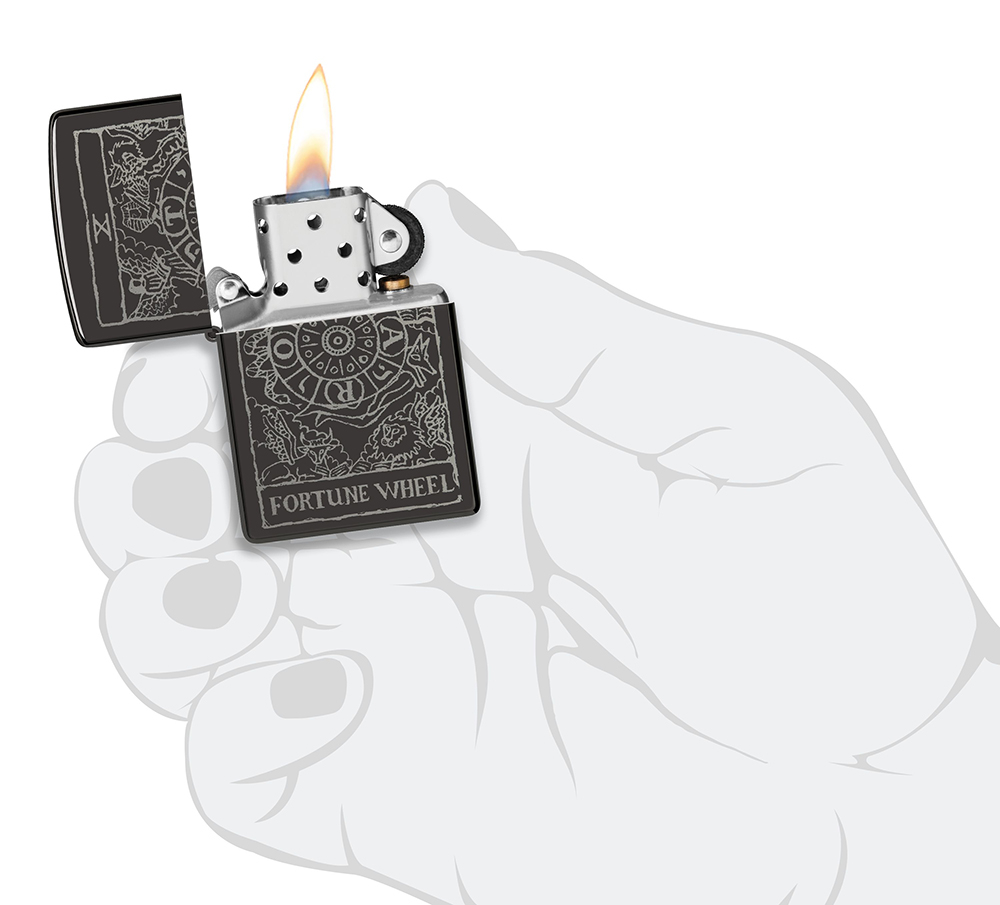 Зажигалка ZIPPO Wheel Of Fortune с покрытием High Polish Black, латунь/сталь, черная, глянцевая, 38x