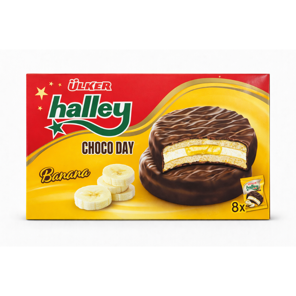 Сендвич-печенье Uker Halley Банан 8 шт 224 гр