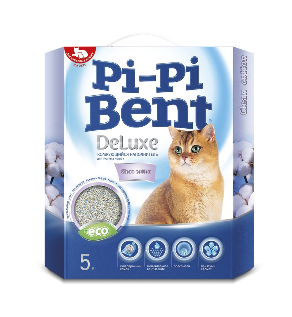 Наполнитель Pi Pi Bent DeLuxe clean cotton комкующийся для кошек 5 кг
