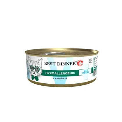 BEST DINNER VET PROFI Hypoallergenic Консервы для кошек при пищевой аллергии или непереносимости, индейка, 100 г
