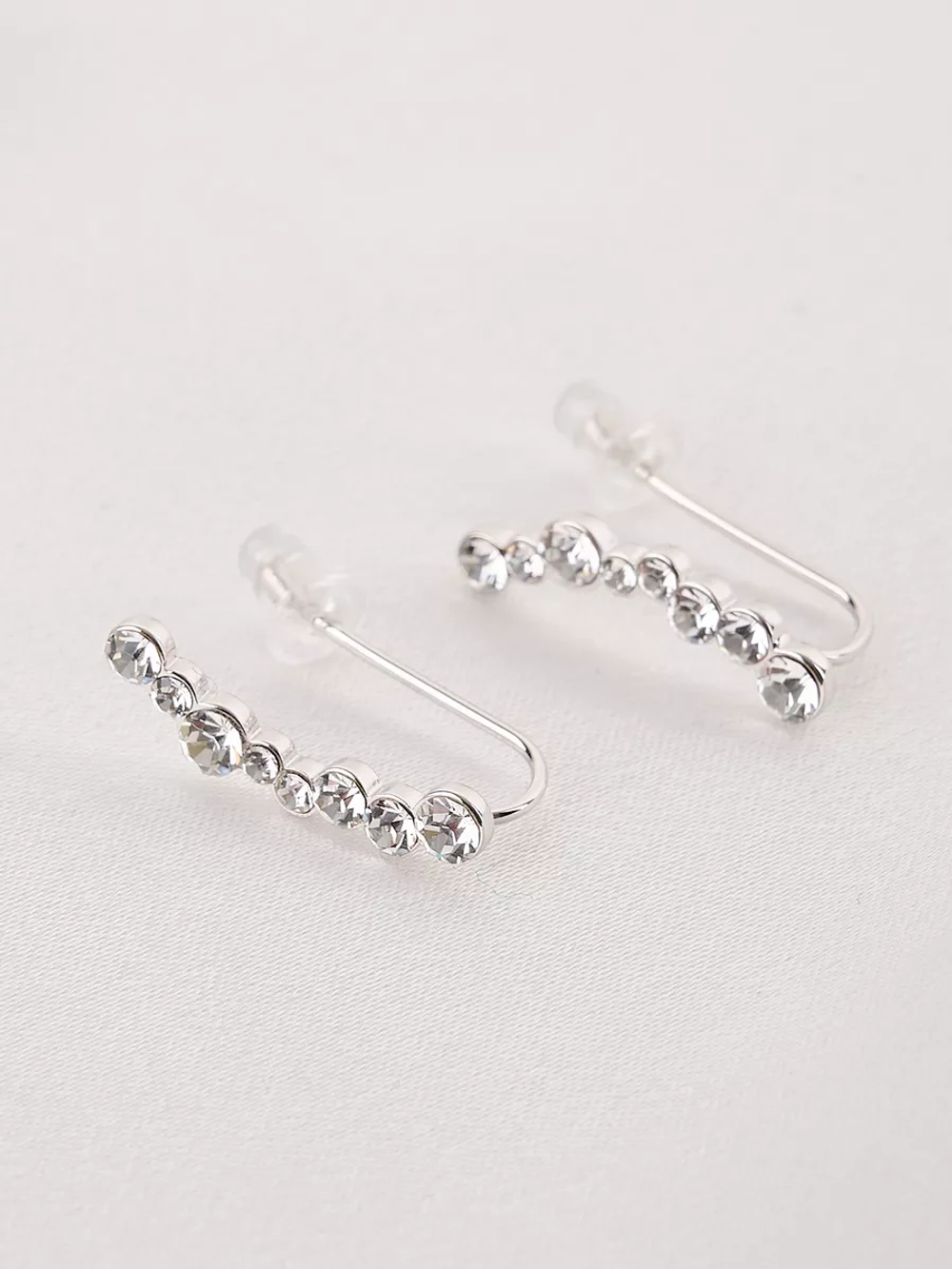 Серьги-клаймберы Млечный путь с белыми кристаллами Swarovski в родии