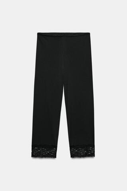 ZARA БРЮКИ КАПРИ С КРУЖЕВОМ, ЧЕРНЫЙ