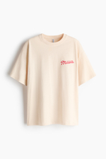 Футболка оверсайз с принтом — Светло-бежевый/Macchiato - H&M