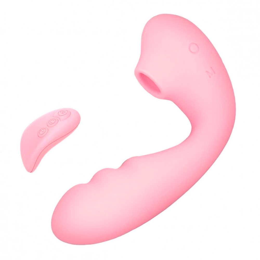Розовый вибратор 13см с вакуумной стимуляцией и пультом ДУ BeYourLover Tara Pink TW05Y