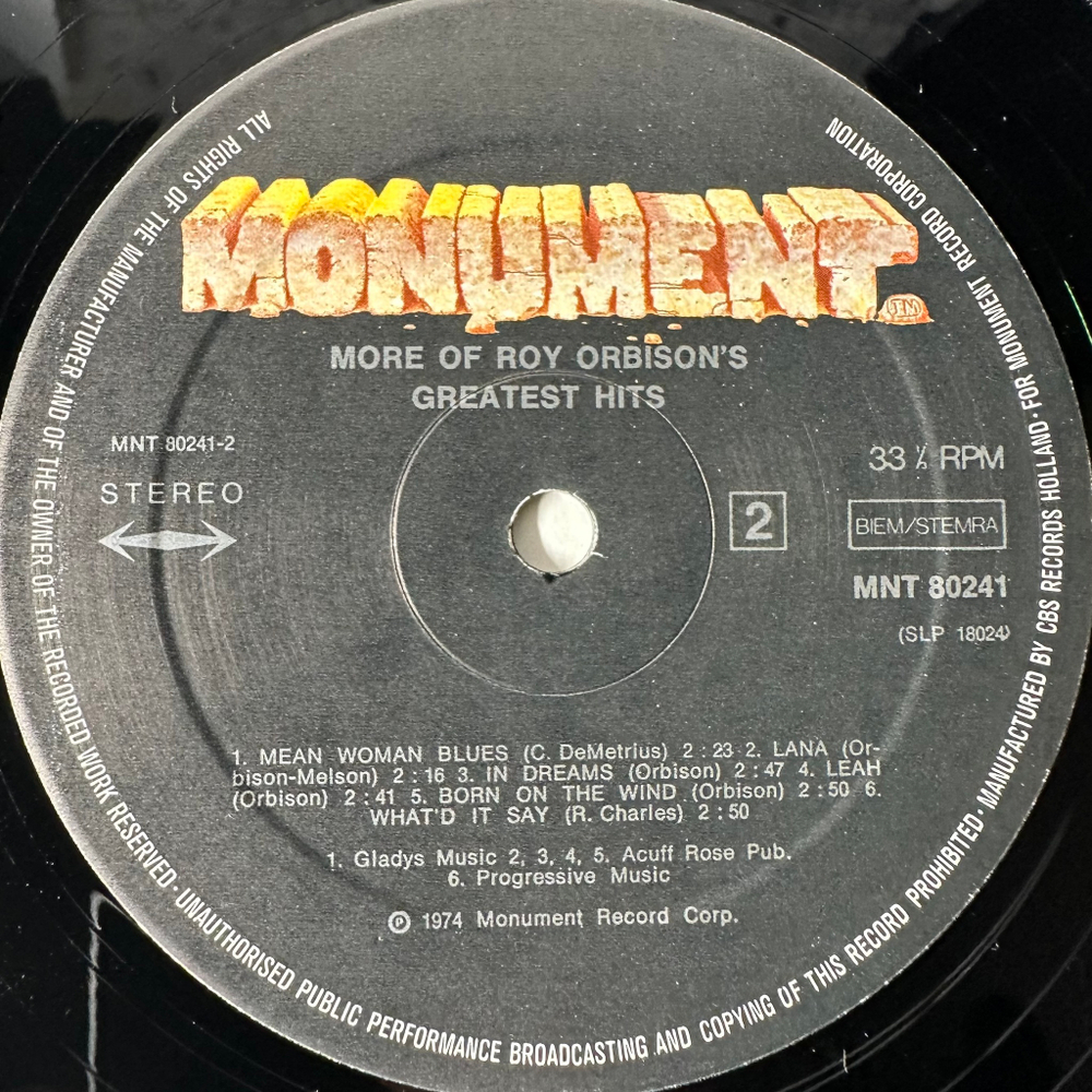 Roy Orbison ‎– More Of Roy Orbison's Greatest Hits (Голландия)