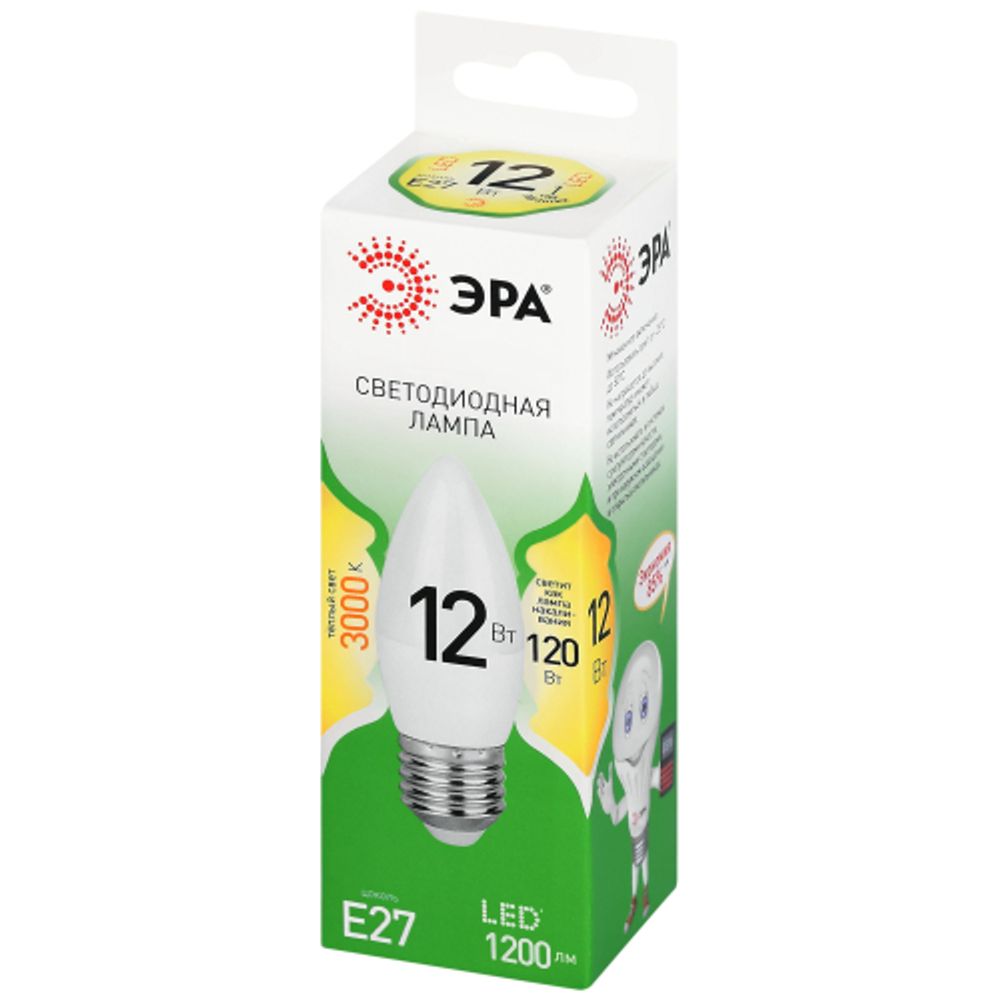 Лампа светодиодная ЭРА GREEN LINE LED B35-12W-830-E27 GL 12Вт свеча теплый свет E27 | Лампы cветодиодные Свеча (B/C)