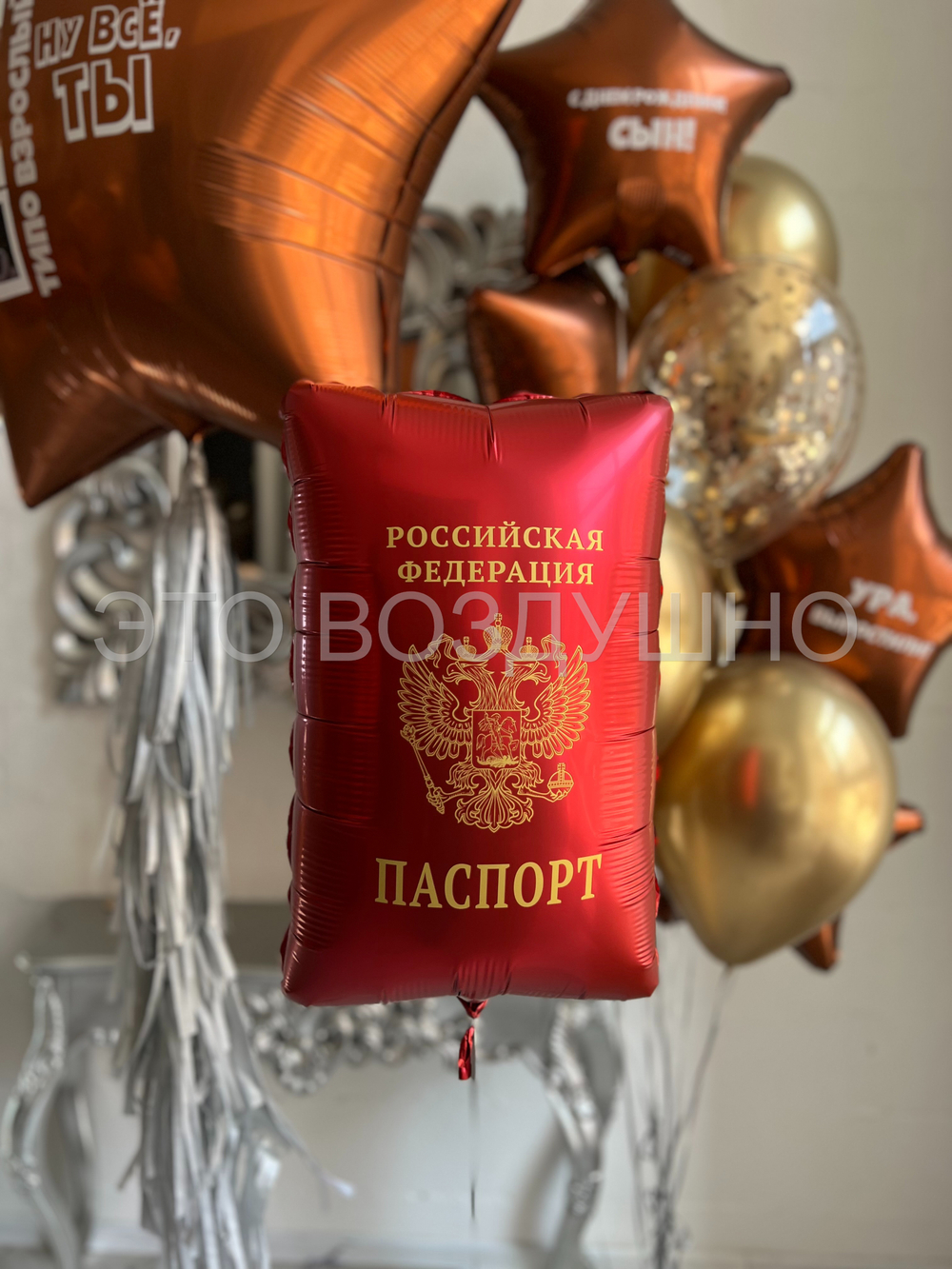 Воздушные шары с доставкой «Ну всё, ты взрослый!» , с фото, паспортом, и крутым котом