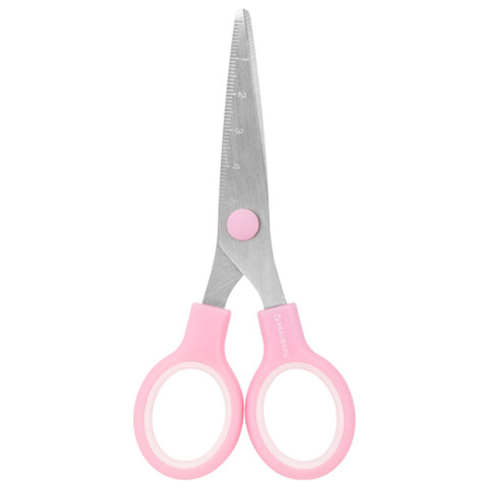 Ножницы BRAUBERG KIDS 130 мм, ручки розовые, закругленные лезвия с линейкой, 274063