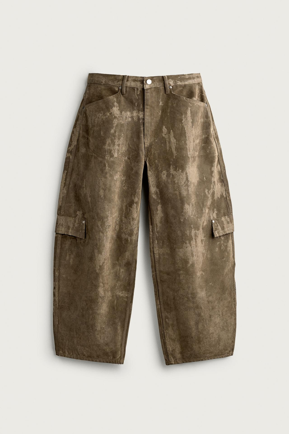 ZARA БРЮКИ-КАРГО BALLOON FIT С ФЛОКИРОВАНИЕМ, ЭКРЮ