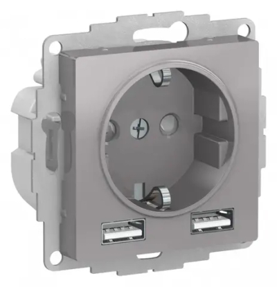 ATLASDESIGN РОЗЕТКА 16А c 2 USB A+A, 5В/2,4А, 2х5В/1,2А, механизм, АЛЮМИНИЙ
