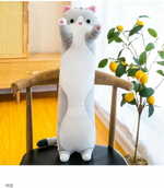 Мягкая игрушка длинный Кот батон, серый, 90 см
