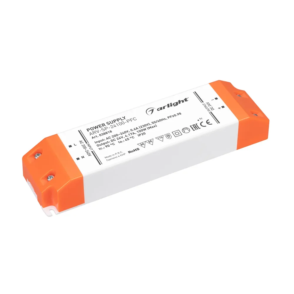 Блок питания ARV-SP-24100-PFC (24V, 4.17A, 100W) (Arlight, IP20 Пластик, 5 лет) Блок питания ARV-SP-24100-PFC (24V, 4.17A, 100W) (Arlight, IP20 Пластик, 5 лет)