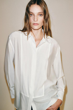 ZARA ОДНОТОННАЯ РУБАШКА С ПЛАНКОЙ — ZW COLLECTION, ЖЕЛТОВАТО-БЕЛЫЙ