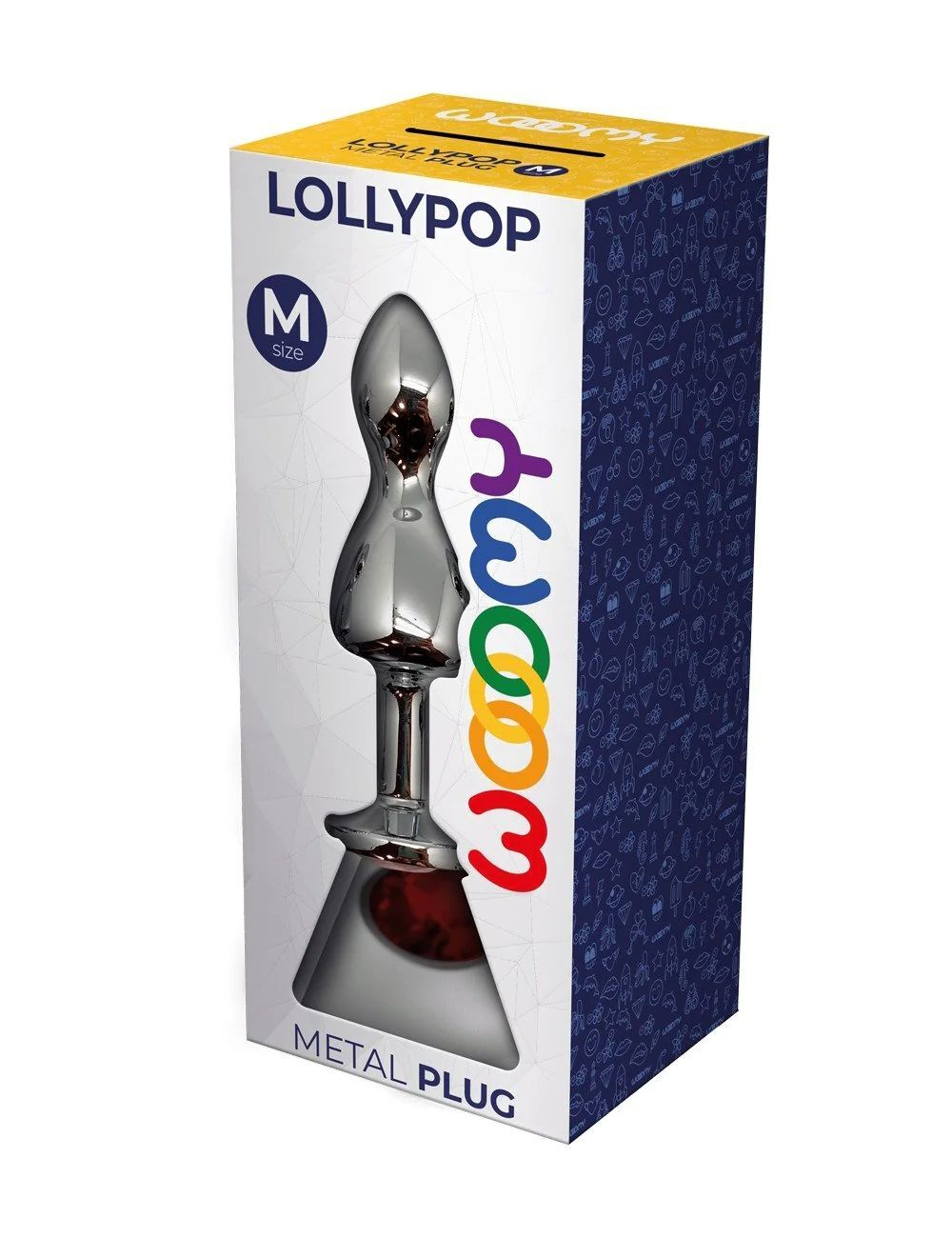 Серебристая анальная втулка Wooomy Lollypop M с красным кристаллом - 9,4 см. (Цвет: серебристый)