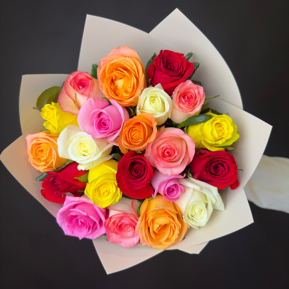 Flower bouquet of 11 Russian multi-colored roses