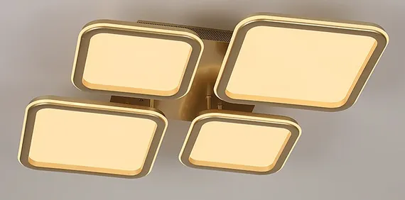 Люстра потолочная светодиодная Rilon 9304/2+2M CHAMPAGNE GOLD, 164 Вт, золотая и шампань