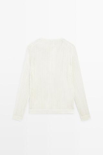 Massimo Dutti Ажурный вязаный свитер с пуговицами - STUDIO, белый